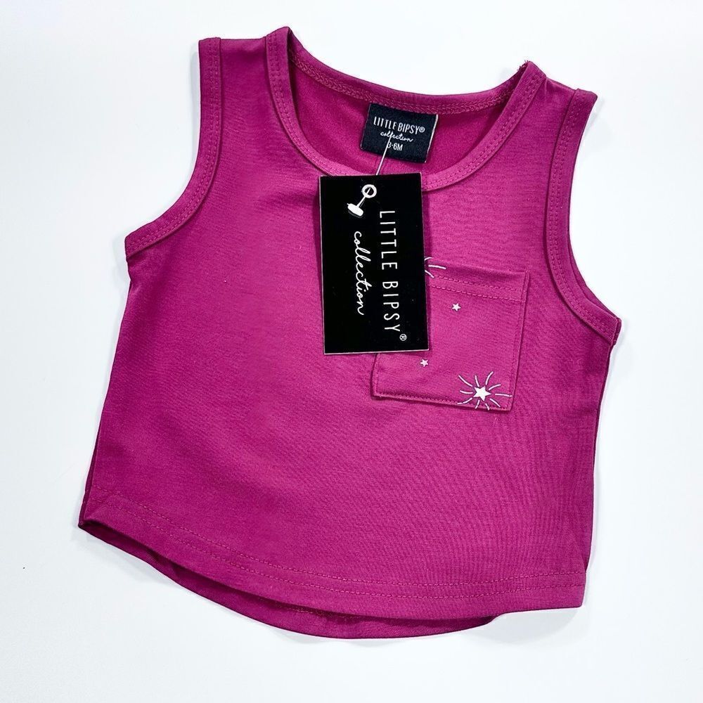 Little Bipsy star pocket maroon tank 3-6m NWT